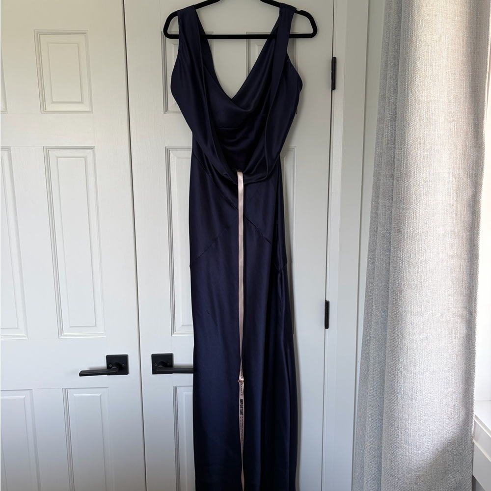 NWT House of CB Safaira Navy Satin Cowl Neck Open Back Maxi Dress L - Picture 4 of 5